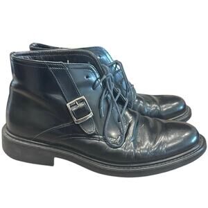 JF J. Ferrar Black Patent Leather Lace-Up Dress Boot Side Buckle Made in Italy 9